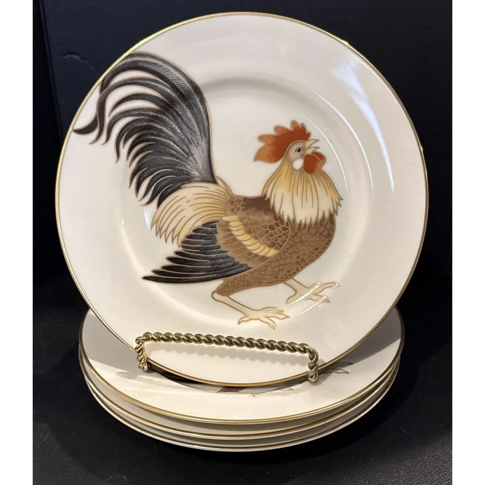 Fitz Floyd Le Coq Rooster Chicken Salad Plates Plate Set of 4 Japan Vintage 7.5